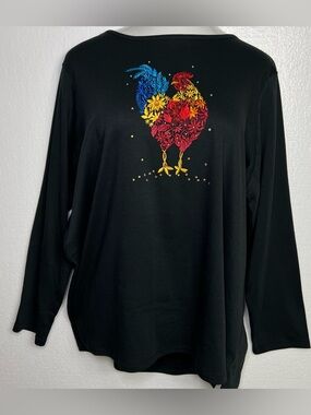 Quacker Factory QVC rooster long sleeve top size 2X NWT